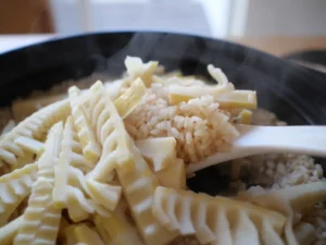 簡単レシピ 土鍋で炊く たけのこごはんの作り方 炊き上がり 混ぜる