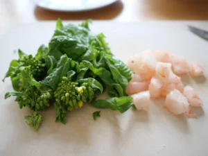 海老と菜の花のお粥　材料　菜の花　海老　カット